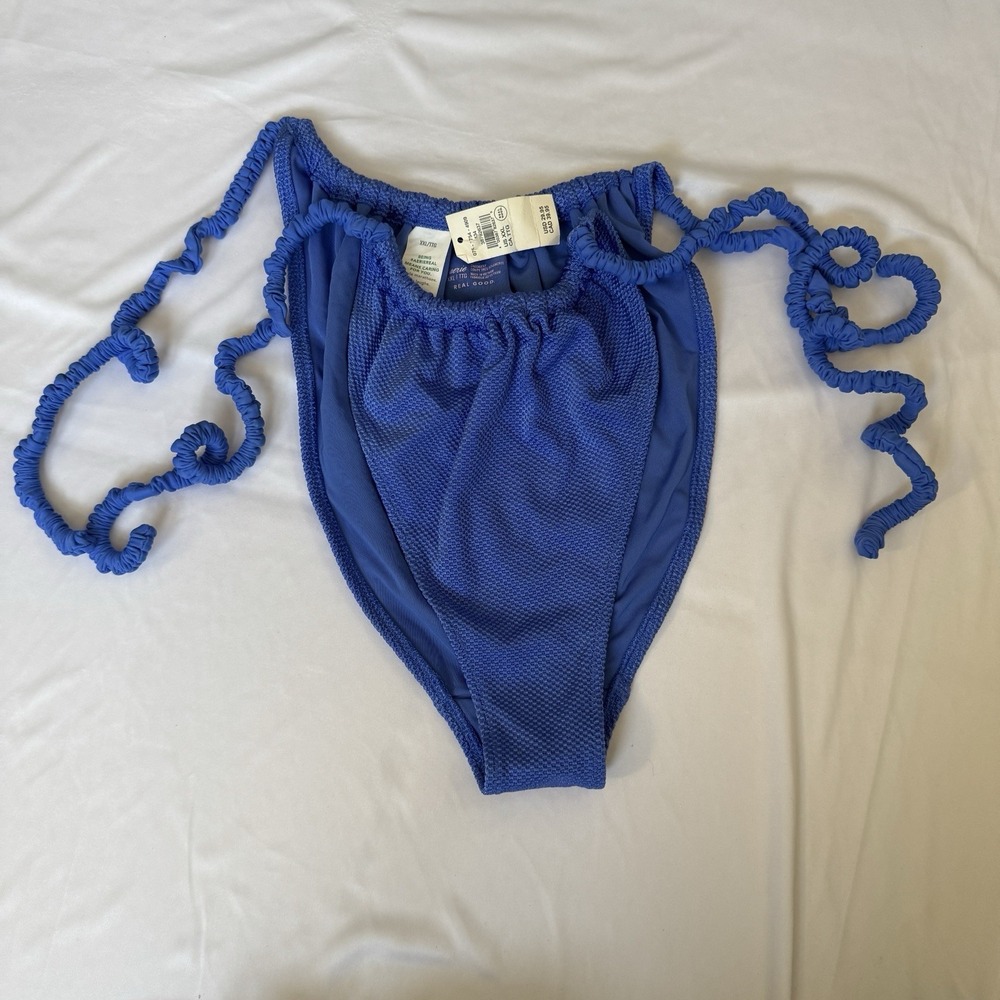 Aerie Real Good Blue Textured Cheekiest Side Tie Bikini‎ Bottom XXL NWT
